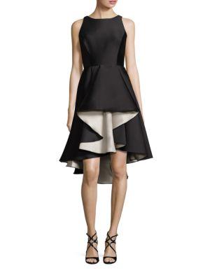 Halston Heritage Colorblock Ruffle Hi-lo Dress