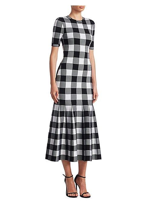 Oscar De La Renta Godet Checkered Dress