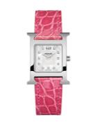 Hermes Watches Heure H Mother-of-pearl, Stainless Steel & Alligator Strap Watch