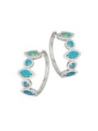 Meira T Pave Diamond, Opal & 14k White Gold Hoop Earrings