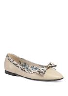 Gucci Leather Ballet Flats With Snakeskin Bow
