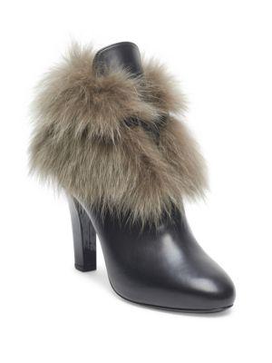 Lanvin Fox Fur Accented Leather Booties