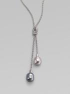 Majorica 14mm Grey And Nuage Baroque Pearl & Sterling Silver Lariat Necklace