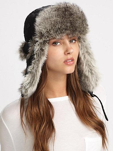 Saks Fifth Avenue Collection Faux Rabbit Trapper Hat | LookMazing