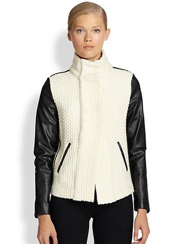 Generation Love Faux Leather-sleeved Popcorn-knit Jacket