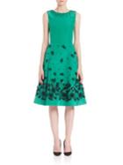 Oscar De La Renta Embroidered Silk Faille Dress