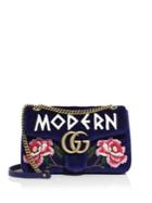 Gucci Gg Marmont Medium Embroidered Velvet Chain Shoulder Bag
