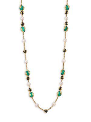 Marina B 8mm Pearl Multi Stone And18k Yellow Gold Necklace