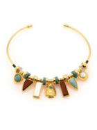 Lizzie Fortunato Azure Seas Turquoise, Light Green Aventurine, Mother-of-pearl & Wood Collar Necklace