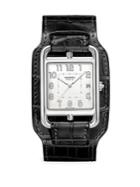 Hermes Watches Matte Black Stainless Steel & Alligator Strap Watch