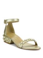 Stuart Weitzman All Pearls Studded Metallic Leather Ankle Strap Sandals
