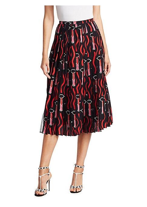 Valentino Lipstick-print Pleated Skirt