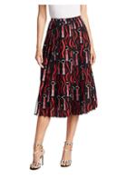 Valentino Lipstick-print Pleated Skirt