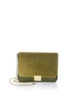 Loeffler Randall Lock Shoulder Suede & Leather Crossbody Bag