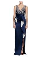 Marchesa Notte Embroidered Peplum Gown