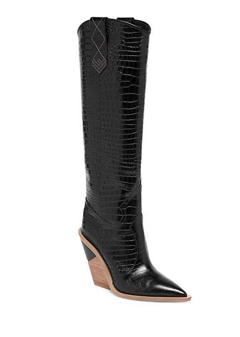 Fendi Stamped Croc Leather Knee-high Cowboy Boots