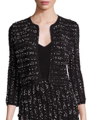 Lela Rose Speckled Tweed Cropped Knit Jacket