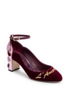 Dolce & Gabbana Velvet Heart Embellished Ankle Strap Pumps