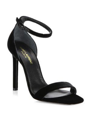 Saint Laurent Amber Velvet Ankle-strap Sandals