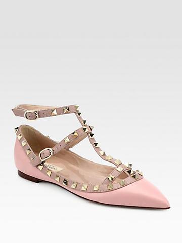 Valentino Leather Rockstud Cage Flats