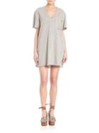 T By Alexander Wang Frayed Striped Cotton Dress
