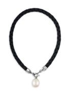 Majorica 16mm White Baroque Pearl & Braided Leather Toggle Necklace