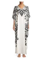 Natori Embroidered Silk Caftan Dress