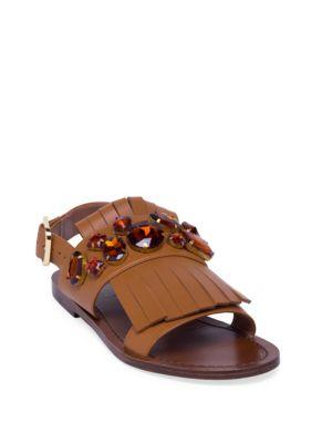 Marni Embellished Leather Tassel Ankle Strap Sandals