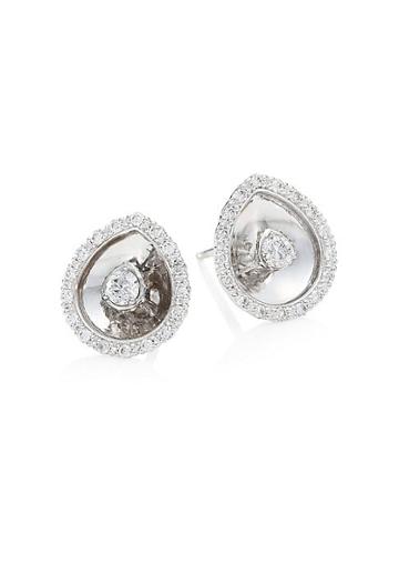 Pleve Aura 18k White Gold & Diamond Pear Stud Earrings