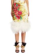 Prada Floral Feather-trim Skirt