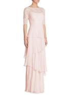 Teri Jon By Rickie Freeman Tiered Lace & Chiffon Gown