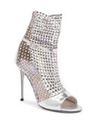 Rene Caovilla Crystal Mesh Ayers Snake Leather Open-toe Ankle Boots