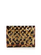 Christian Louboutin Macaron Mini Spiked Patent Leopard Wallet