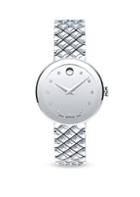 Movado Sapphire Diamond & Stainless Steel Bezel-free Quilted Bracelet Watch