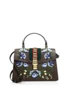 Gucci Sylvie Floral-embroidered Leather Top Handle Bag