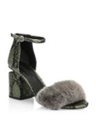 Alexander Wang Abby Tilt-heel Rabbit Fur & Snakeskin Sandals