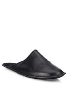 A. Testoni Nero Open Back Lux Leather Slippers