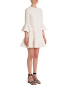Valentino Bell Sleeve Ruffle Wool & Silk Dress