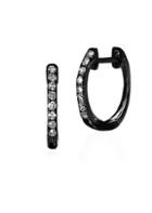 Ef Collection Diamond & 14k Gold Rhodium Plated Huggie Hoops