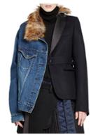 Sacai Faux Fur-trim Denim & Blazer Jacket