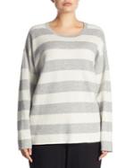 Eileen Fisher, Plus Size Plus Roundneck Stripe Sweater