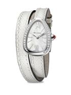 Bvlgari Serpenti Stainless Steel, Diamond & White Karung Strap Watch