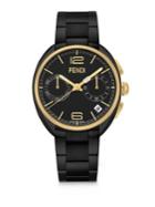 Fendi Momento Fendi Goldtone & Black Stainless Steel Chronograph Bracelet Watch