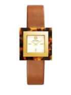 Tory Burch Sedgwick Acetate And Leather Square Watch