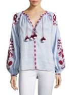 March 11 Embroidered Hi-lo Linen Blouse