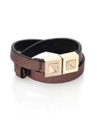 Valentino Garavani Two-stud Metallic Leather Wrap Bracelet