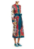 Gucci Long-sleeve Silk Twill Border Detail Floral Dress
