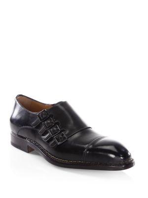 Salvatore Ferragamo Leather Cap Toe Monk Strap Shoes