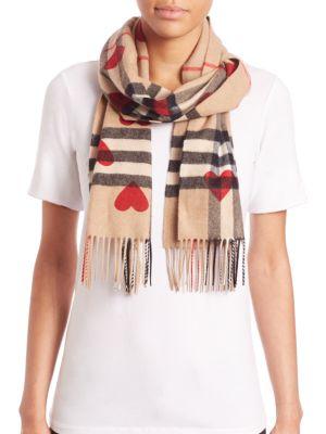 Burberry Heart-print Giant Check Cashmere Scarf