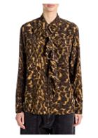 Stella Mccartney Leopard Camo Ruffled Silk Blouse